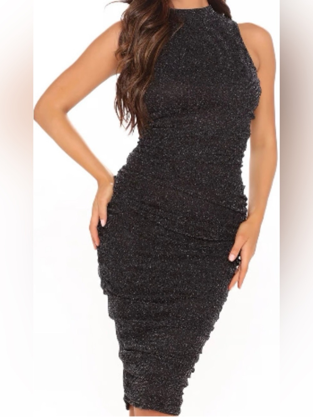 ✨Fashion Nova Sparkle Halter Ruched Midi Dress ✨
